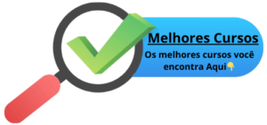 Icone da empresa Melhores Cursos com uma lupa vermelha e um check verde